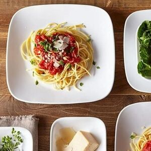 4 Corelle White Square Vitrelle Dinner Plates, Chip Resistant Dinnerware